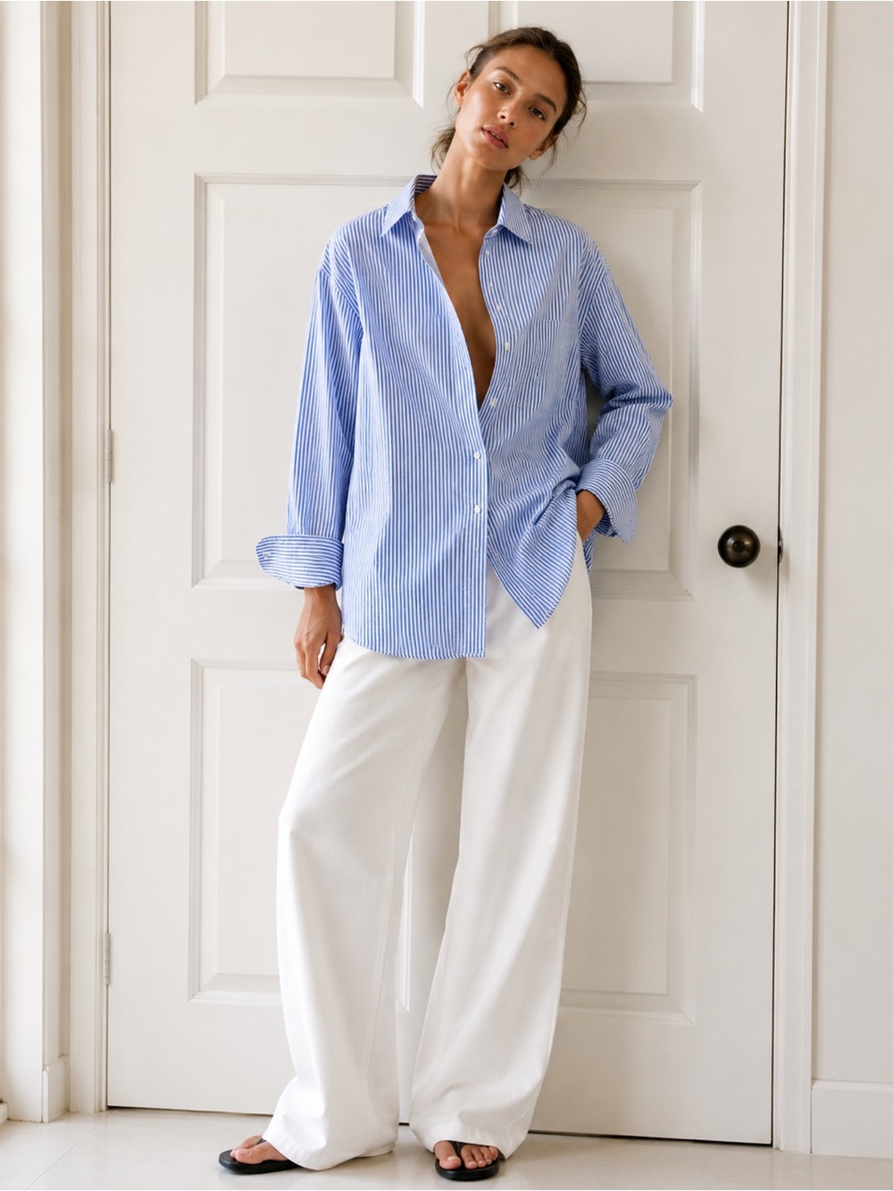 Blue Pinstripe Button-Up Shirt